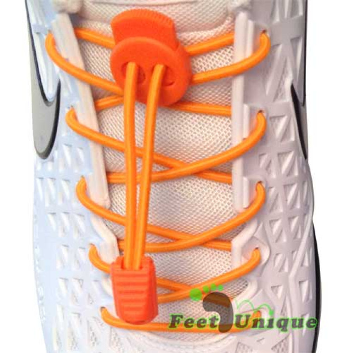 Elastische fluoriserend oranje schoenveters met sluitsysteem
